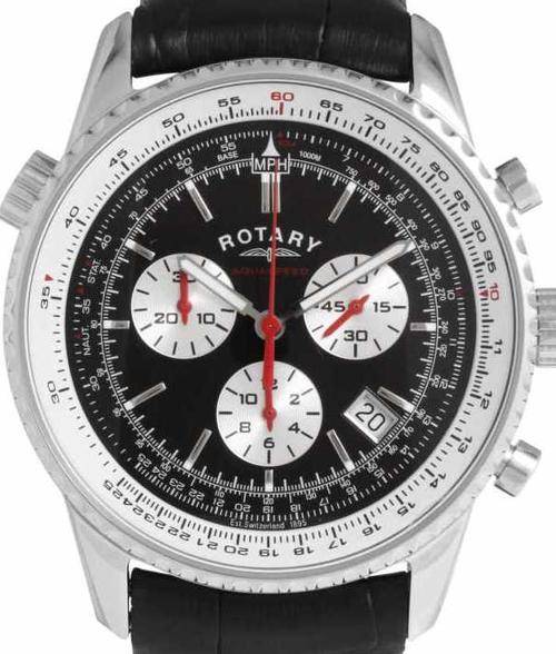 Authentic ROTARY Aquaspeed Black Leather Chronograph Mens Watch