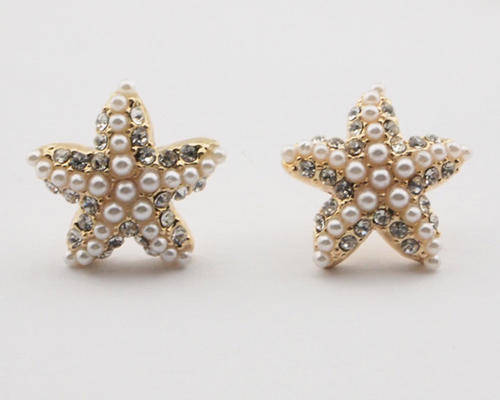 "Tropical island" Starfish earrings - Gold, pearl and diamante earrings