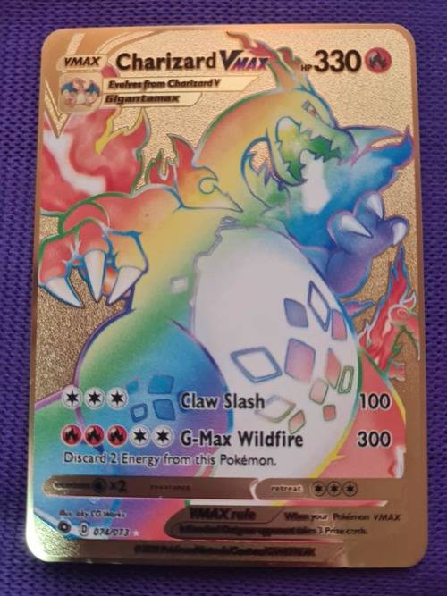 Pokemon - Custom Gold Metal Card - Rainbow Charizard Vmax