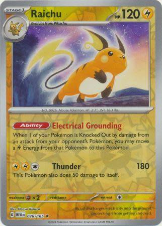 Pokemon Trading Card Game 151 - Raichu - 026/165 - English - reverse holo