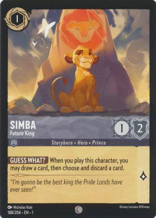 Disney Lorcana Trading Card Game - Simba - Future King - 188/204 - Common The First Chapter