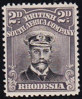 BSAC RHODESIA - KGV ADMIRAL, 2D BLACK & SLATE PURPLE SINGLE (DIE 3; PERF 14) - FINE M/M!!!!!