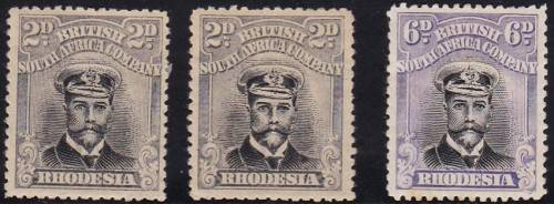 BSAC RHODESIA - KGV ADMIRALS, 2 X 2D M/M SINGLES & 1 X 6D U/M SINGLE (DIE 3 PERF 14) - CV:R440!!!!!