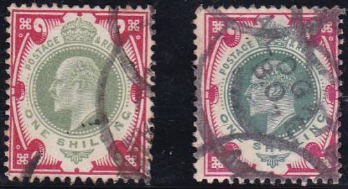 GB - KING EDWARD THE 7TH, 2 X 1 SHILLING SINGLES (BOTH SHADES), BOTH FINE USED - HIGH CV!!!!!