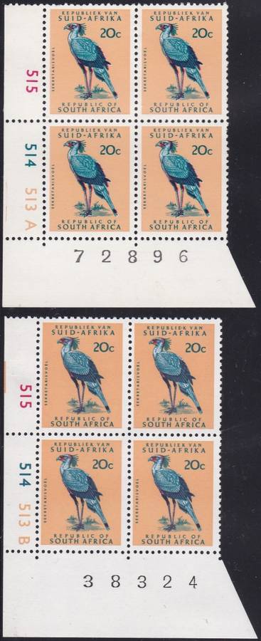 RSA - 1ST DEF ISSUE, 20c SECRETARY BIRD CONTROLS 515-514 A&B SET OF 2 - BOTH U/M!!!!!