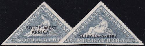 SWA - 2 X UNION TRIANGLES, ENGLISH & AFRIKAANS OVERPRINTS - BOTH FINE M/M!!!!!