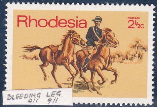 RHODESIA - 2&1/2c DISPATCH RIDER, VARIETY=BLEEDING LEG - U/M SINGLE STAMP!!!!!