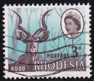 RHODESIA - QE2, 3D SINGLE, VARIETY=JOINED BRANCHES AT HORN - FINE USED!!!!!