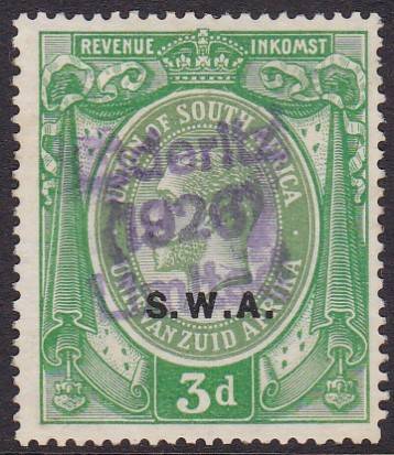 SWA - KGV SINGLE, 3D REVENUE WITH 'S.W.A.' OVERPRINTED - FINE USED & SCARCE!!!!!