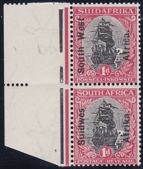 SWA - LONDON 1D OVERPRINT, WITH BROKEN LINE IN THE MARGIN - U/M MARGINAL PAIR!!!!!