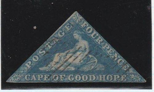 CAPE OF GOOD HOPE TRIANGLE-4D BLUE,WHITE PAPER-FAIR,MARGINS AS PER SCAN-USED