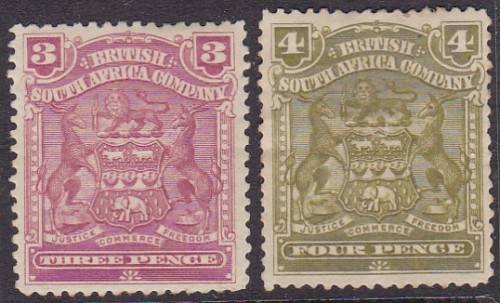 BSAC RHODESIA - 1899 3D & 4D SINGLE STAMPS - BOTH FINE M/M!!!!!