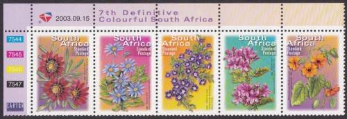 RSA - 7TH DEF ISSUE:FLOWERS, STANDARD POST CONTROL STRIP OF 5, DATED:2003/09/15 - FINE U/M!!!!!