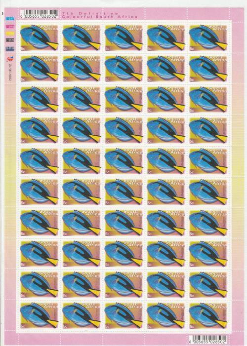 RSA-7TH DEF-5c FISH-2X FULL SHEETS OF 50 STAMPS-2007-06-12 AND 2005-06-13-BOTH FINE UM