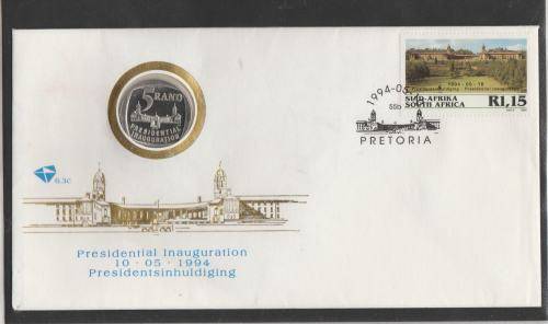 RSA-MANDELA 1994 INAUGURATION FDC 6.3C PROOF COIN FDC,UNTAMPERED AS ISSUED