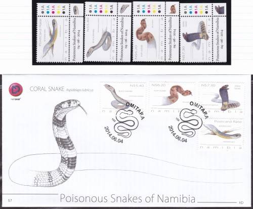 NAMIBIA - POSIONOUS SNAKES OF NAMIBIA, FDC 5.7 & SUPERB U/M SET OF CONTROL SINGLES - GOOD CV!!!!!