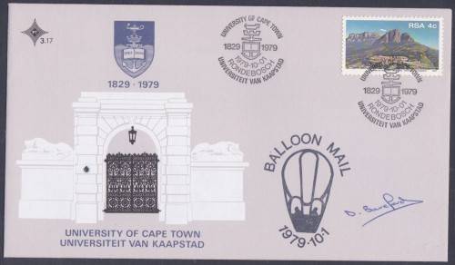 RSA - UCT, FDC 3.17 PRINTED BALLOON MAIL, SIGNED BY THE PILOT - FINE & SCARCE!!!!!
