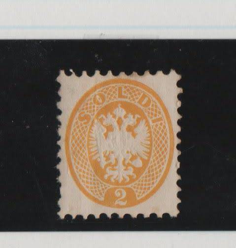 AUSTRIA-LOMBARDY VENETIA-1864 EAGLE 2 SOLDI YELLOW-MINT-CV R1500 (VERTICAL CREASE,STILL NICE STAMP)