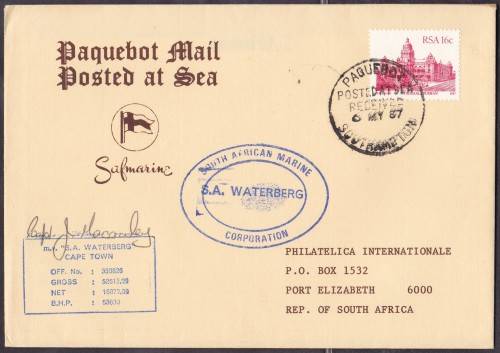 RSA - MV S.A. WATERBERG, PAQUEBOT MAIL FDC SIGNED BY THE CAPTAIN - FAIR!!!!!