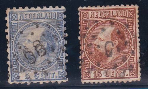NETEHRLANDS - 1867 KING WELHELM, 5c + 15c USED SINGLES - CV:R660!!!!!