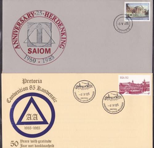 RSA - AA 50TH ANNI + SAIOM 25TH - 2 X ILLUSTRATED FDC'S!!!!!