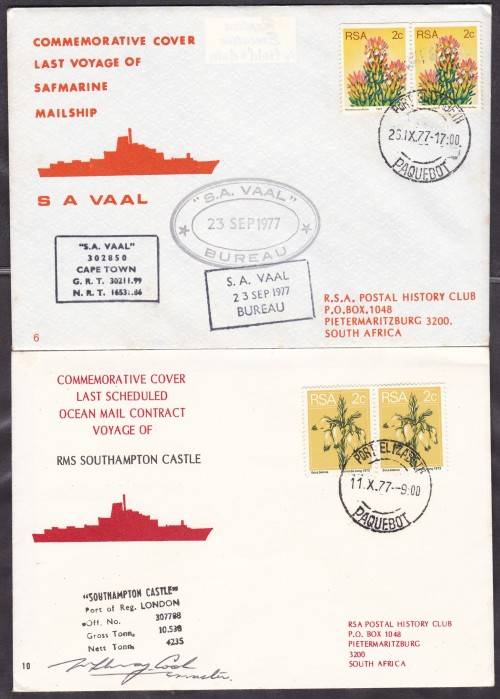 RSA - 2 X OCEAN MAIL COVERS - ONE SIGNED BY THE CAPTAIN!!!!!