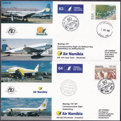 NAMIBIA - AIR NAMIBIA, 2 X FLIGHT FDC'S NO.63 & NO.64 - FINE & NOT COMMON!!!!!