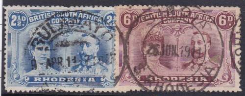 BSAC RHODESIA - KGV DOUBLE HEADS, 2&1/2D + 6D SINGLES - BOTH FINE USED!!!!!
