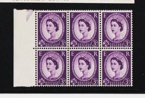 G.B. QE 11-1964 3D BLOCK OF 6-EXPERIMENTAL PAPER-SG 575E (WMK LETTER T ON SIDE VISIBLE ON BLOCK) UM