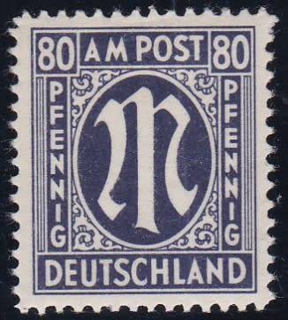 GERMANY - 1945-1946 AM+ENG ZONE, 80PF BLUE SINGLE, FINE MINT - CV:R960!!!!!
