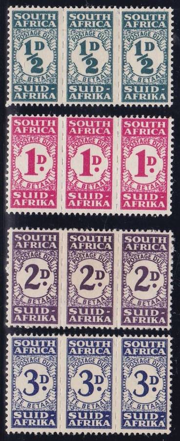 UNION SA - 1943-1944 POSTAGE DUES, BANTAM SET OF 4 UNITS, ALL FINE M/M - CV FOR U/M IS R1940!!!!!