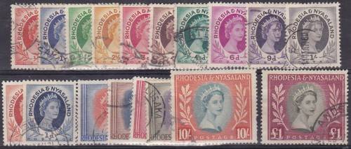 RHODESIA & NYASALAND - 1954 QE2, DEF SET TO 1 POUND (INCL COILS), FINE USED - CV:R1400!!!!!