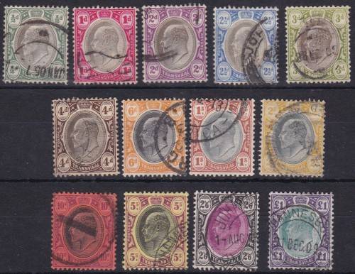 TRANSVAAL - 1904-1909 KING EDWARD THE 7TH, FULL SET OF SINGLES TO 1 POUND, FINE USED - CV:R1920!!!!!