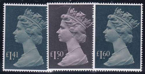 GB - QE2 LARGE HEADS, 1.41 + 1.50 + 1.60 POUNDS - FINE U/M SINGLES!!!!!