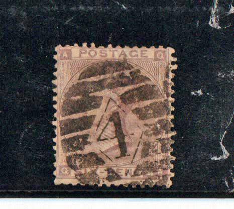 GREAT BRITAIN-1863-64 Q VIC-6D LILAC-NO HAIRLINES-GOOD USED-CV R3220-SG 84