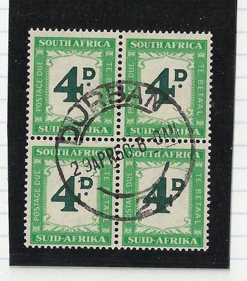 UNION SA -1958 POSTAGE DUE-C/V R800-4D GREEN FINE USED BLOCK