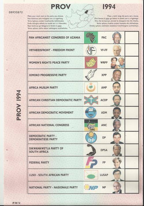 MANDELA/DE KLERK-MEMORABILIA-1994 BALLOT SHEETS,TEN IN TOTAL!!