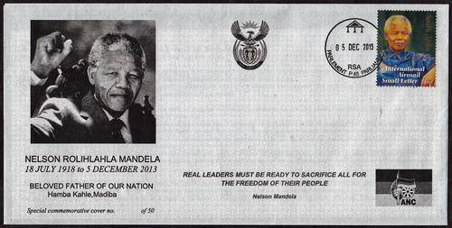RSA - SPECIAL COMMEMORATIVE MANDELA COVER, 5 DEC PARLIAMENT CANCEL (MANDELA STAMP) - CLEAN!!!!!