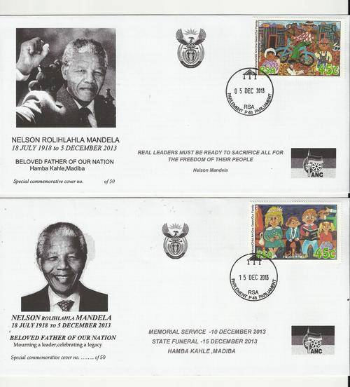 MANDELA-TWO COMMEMORATIVE COVERS-PARLIAMENT CANCEL 5 DEC & 15 DEC-PLUS BOOKLET