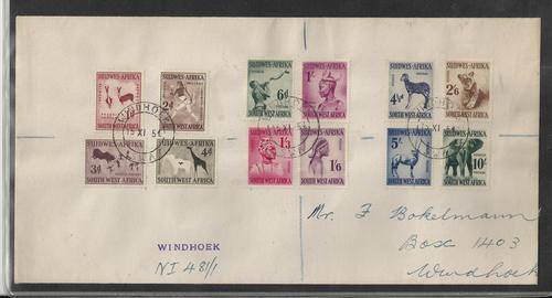 SWA-1954 DEFINITIVE SET TO 10 SHILLINGS-ON CLEAN REGISTERED FIRST DAY COVER
