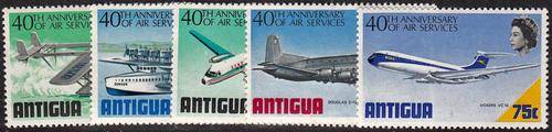 ANTIGUA - QE2 40TH ANNI OF AIR SERVICES, SET OF 5 SINGLES - U/M!!!!!