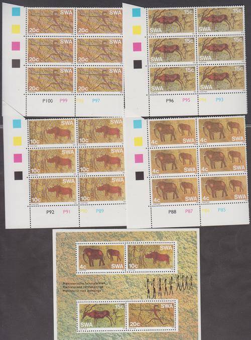 SWA - PREHISTORIC ROCK PAINTINGS, MINISHEET WITH SET OF 4 CONTROL BLOCKS - ALL U/M!!!!!