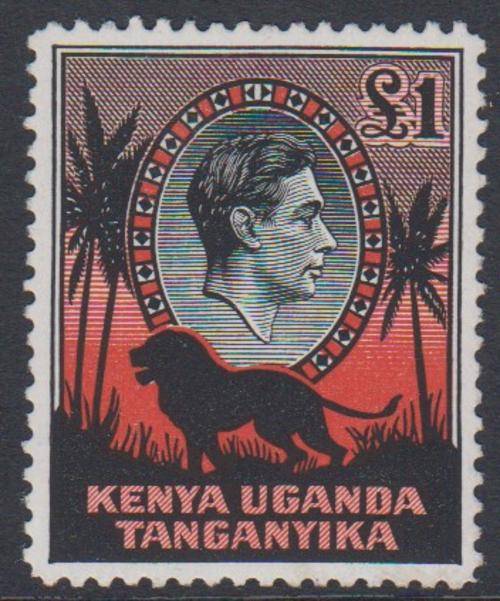 KUT - KGVI 1 POUND BLACK & RED SINGLE (PERF 12&1/2; WHITE PAPER), FINE M/M - CV:R250!!!!!