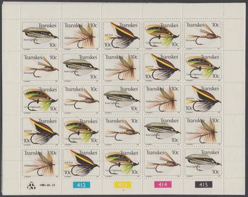TRANSKEI - FISHING FLIES, SET OF 5 FULL SHEETS - ALL U/M!!!!!