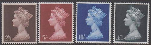 GB - 1969 QE2, SET OF 4 SINGLES TO 1 POUND - SUPERB U/M!!!!!