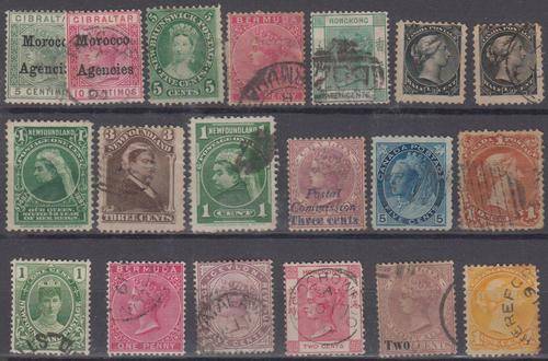 WORLDWIDE - NICE ASSORTMENT OF QUEEN VIC SINGLES ON STOCK CARD, FAIR USED - SHOULD BE GOOD CV HERE!!