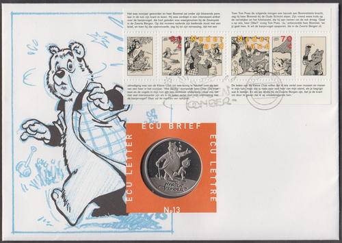 NETHERLANDS - ECU COIN COVER NO.13: BEAR COMIC STRIP STAMPS - AS NEW & AS ISSUED!!!!!