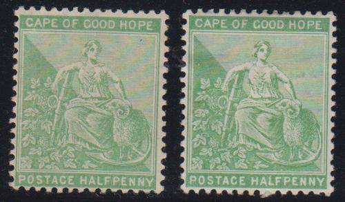 COGH - 2 X 2&1/2D HOPE SEATED SINGLES (YELLOW GREEN) - BOTH FINE M/M!!!!!