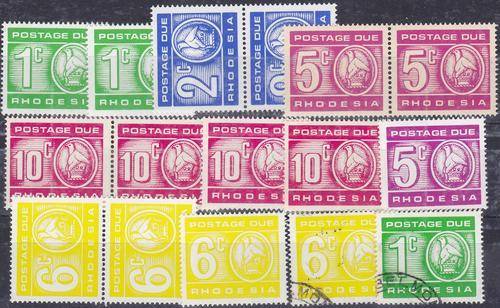 RHODESIA - NICE ASSORTMENT OF POSTAGE DUES ON STOCK CARD, 2 X USED & REST U/M - ALL FINE!!!!!