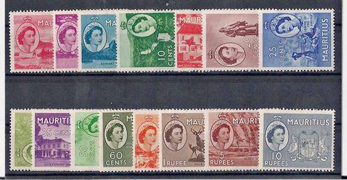 MAURITIUS QE 2ND-1953 DEF SET COMPLETE TO 10 RUPEES-MINT WITH HINGE